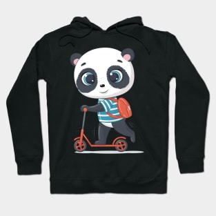 PANDA BEAR WITH A SCHOOL BAG ON A SCOOTER Hoodie